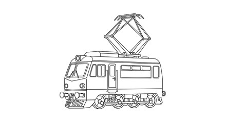 Electric train line art illustration for coloring book page transportation vehicle design on transparent background