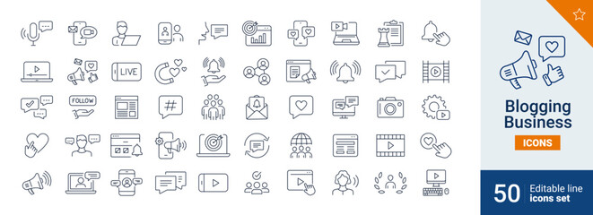 Blogging icons Pixel perfect. Talk, team, like, ....	
