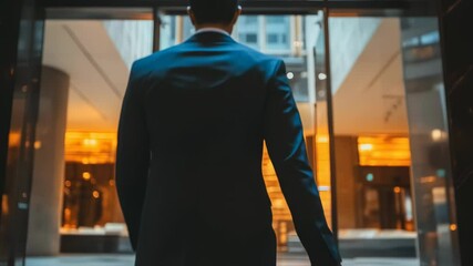Business professional walking into a modern luxury office lobby interior, cinematic shot - Powered by Adobe