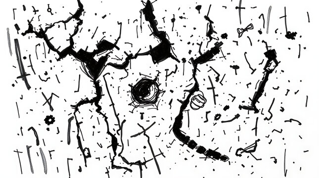 Hand Drawn Black Cracks Circles Doodles Sketch Scratches Dots Lines Texture Detail Decorative Element