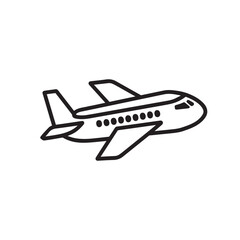 Simple graphic icon of an airplane black outline clipart on white background