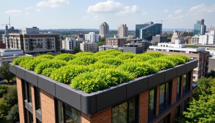 Fototapeta premium a green roof installation on a sustainable building, the image features a green roof on a sustainable building