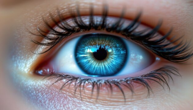 realistic beautiful close up of a human eye with a blue iris, zoomed in for maximum detail created by: subject at the bottom.