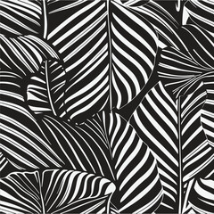 Abstract floral palm leaves seamless pattern. black floral leaves geometric pattern on white background. leaves silhouette