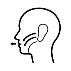 Line Art Icon of Mouth Breathing or Air Exhale Process from Human Head Profile