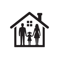 family in home vector silhouette clip art logo design illustration