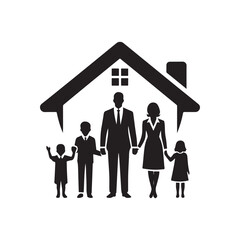family in home vector silhouette clip art logo design illustration