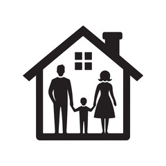 family in home vector silhouette clip art logo design illustration