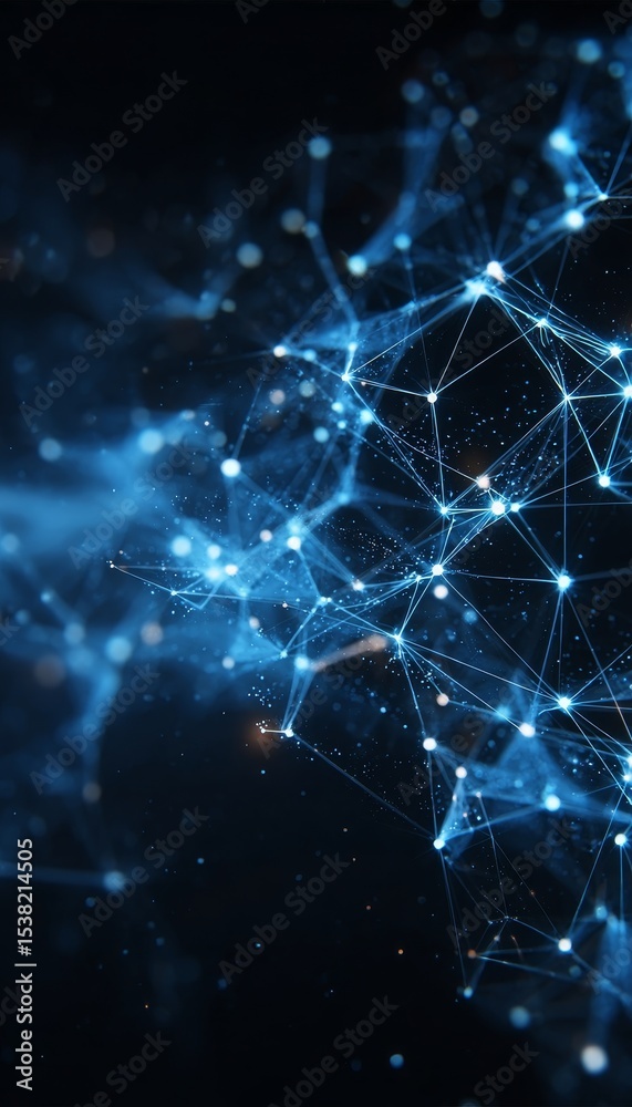 Poster futuristic abstract 3d background with glowing dots representing big data connection networks