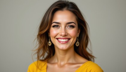 elegant, joyful mature model in portrait orientation, capture a sense of confidence and happiness, ideal for use.