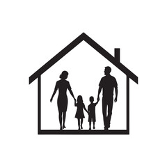family in home vector silhouette clip art logo design illustration
