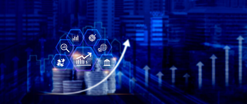 Finance Gdp growth strategy plan concept, finance and investment, Diversification management, Interest rate and dividend concept, returns tax profits - Powered by Adobe