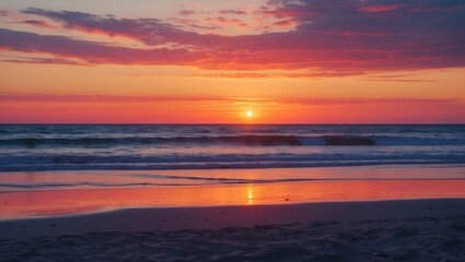 Dramatic Sunset On The Beach with Empty Copy Space for Text