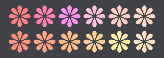 Cute flowers icons set. Decorative pastel flowers flat design elements. Vector illustration.