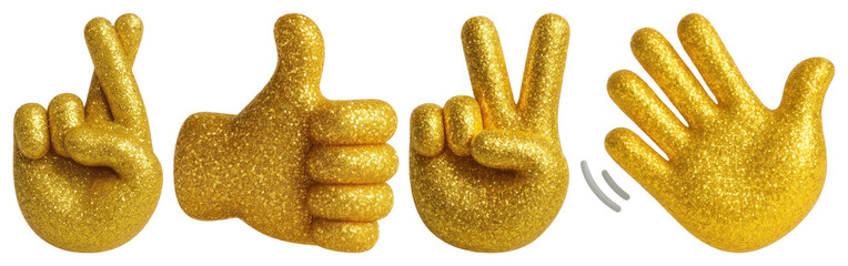 PNG Glittery gold hand gestures, element set on transparent background