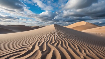 Amazing Patterns Textures and Shapes on Sand Dunes under a Cloudy but Blue Sky Day