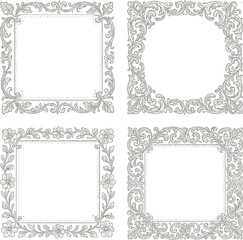 A vector set of ornate vintage frames with floral borders and decorative swirl elements