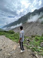 hiker in the mountains of himalayas