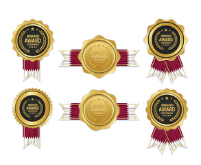 Golden award medal with qatar flag ribbons for winners 