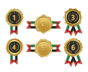 Golden award medal with UEA flag ribbons for winners