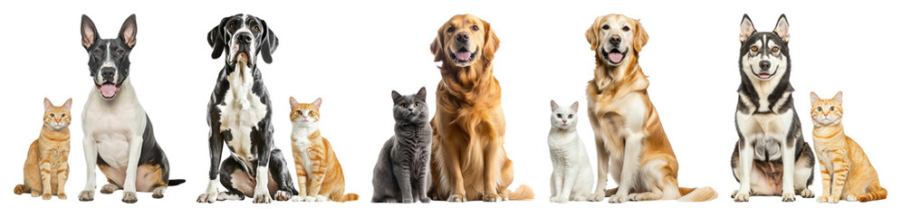 PNG Diverse pets sitting together happily, element set on transparent background