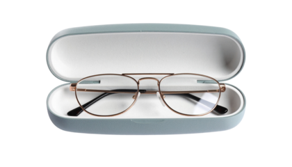 Stylish Eyeglass in Protective Case isolated on solid white background Png format.