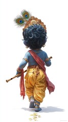 "Little Krishna Playing Flute &ndash; Janmashtami Festival Illustration on White Background"