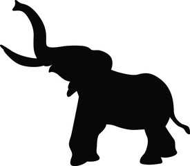Bold black silhouette of an elephant with raised trunk. Clean and minimal design, perfect for logos, icons, conservation posters, and animal-themed artwork.