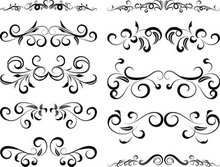 Elegant swirl vector dividers featuring ornamental flourish elements perfect for wedding invitations, vintage borders, decorative frames, and classic calligraphy-inspired graphic design projects.

