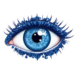 Sapphire Gaze A Digital Painting of a Crystalline Eye isolated on transparent baackground