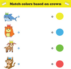 Match the color of the animal's crown. Educational game for color recognition