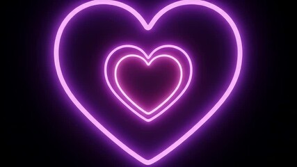 Glowing purple emoji heart animation with neon light effect in the center of black screen background - Powered by Adobe