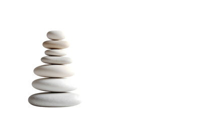 Stacked pebbles creating a balanced and serene tower isolated on transparent background, symbolizing harmony and tranquility.