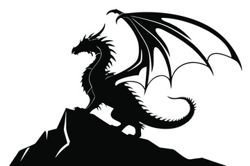 Majestic dragon perched upon rugged peak reveals intricate wing silhouette against a bright backdrop