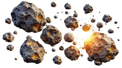 flying asteroids isolated on white background
