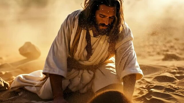 Jesus Christ in Creation scene creating all things including man from the dust of the earth