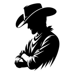 "Cowboy Silhouette Pictogram Icon Vector Depicting a Western Hero with Hat, Lasso, and Boots in a Classic Minimal Black Design"
