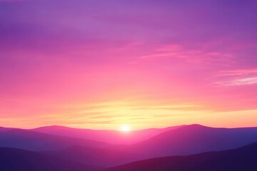 Vibrant sunset hues paint the sky above a silhouetted mountain range, creating a dreamy, ethereal landscape