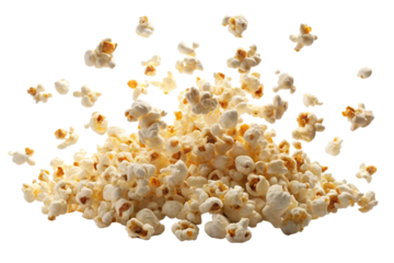 flying popcorn isolated on white background