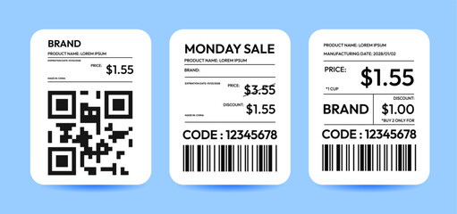 Retail price tags with barcode and discount