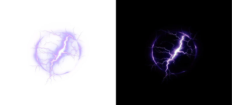 Glowing, electric, purple, lightning, and round form this powerful PNG. Dynamic PNG Overlay with transparent plasma burst ideal for storm, energy, or magical portal designs.