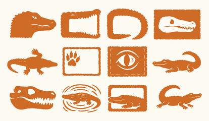Crocodile and Alligator Frame Icon Set for Wildlife Designs