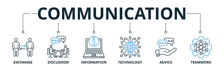 Communication web banners concept vector illustration with keywords and icons	
