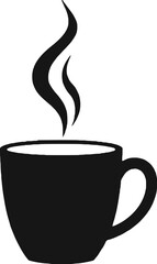 Simple Black and White Illustration of a Steaming Hot Cup of Coffee