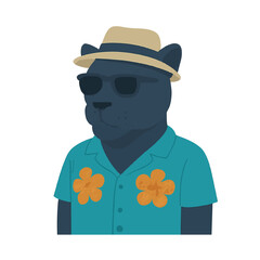 panther in summer clothes animal vector on white background vector animal in summer hat and sunglasses on white background