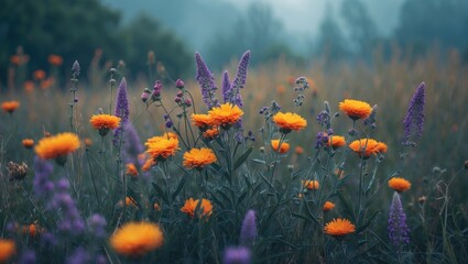 Obraz premium Bright wild flowers in the field of nature with vibrant colors and lush greenery.