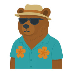 bear in summer clothes animal vector on white background vector animal in summer hat and sunglasses on white background