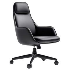 A black office chair view on transparent background