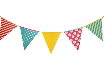 Fototapeta premium Colorful party bunting flags isolated on a white background png ai generated
