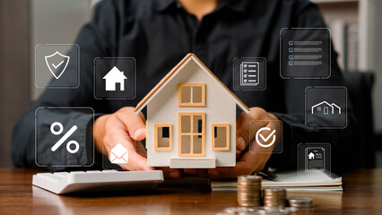 Real estate concept business, home insurance and real estate protection. Real estate investment...